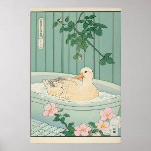 Eend in badkuip muurkunst Ukiyo-e Japanse badkamer Poster