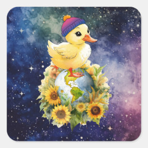 Eend in Biseksuele Vlag Kleuren Beanie op Planet Vierkante Sticker
