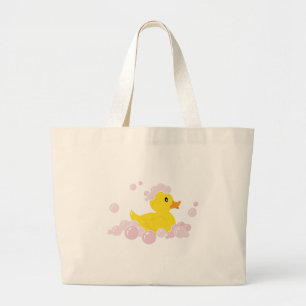 Eend in roze bubbels grote tote bag