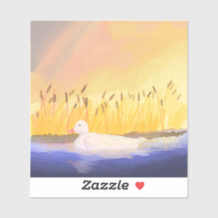Eend in vijver bij zonsondergang sticker