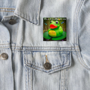 Eend Kikker Moeras Vierkante Button 5,1 Cm