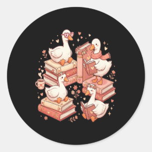 Eend Leest Boeken Bibliothecaris Valentijn Leraar Ronde Sticker
