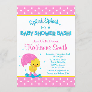 Eend Meisje Baby shower Uitnodiging 5x7 Kaart
