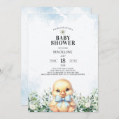 Eend met Bow Blue Boy Baby shower Invitation Kaart (Voorkant / Achterkant)