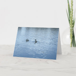 Eend met eendjes in een meer vijver blauw kaart