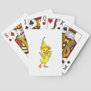 Eend met gele belkap pokerkaarten