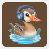 Eend met hoofdtelefoon in water vierkante sticker (Voorkant)