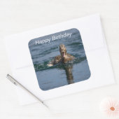 Eend met open bek vierkante sticker (Envelop)