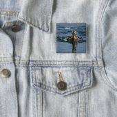 Eend met open snavel vierkante button 5,1 cm (In situ)