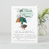 Eend met Umbrella Baby shower Invitation Flat Kaart (Staand voorkant)