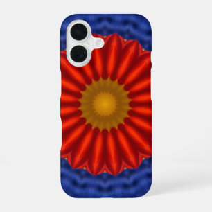 Eend op blauw met rode caleidoscoop iPhone 16 hoesje