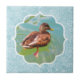 Eend op Water Blauwgroen Tegeltje