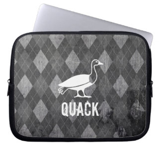 Eend Pictogram op Black Argyle Grunge Laptop Sleeve