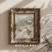  eend schilderij rustiek besneeuwd landschap poster