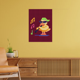 Eend speelt muziek Pixel Art Poster