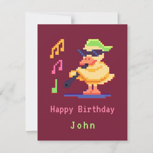 Eend spelen muziek Pixel Art Flat Kaart (Voorkant)