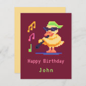 Eend spelen muziek Pixel Art Flat Kaart (Voorkant / Achterkant)