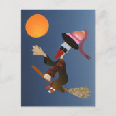 Eend vliegt als heks door volle Halloween maan Briefkaart (Voorkant)