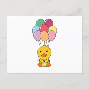 Eend vliegt op met kleurrijke ballonnen briefkaart