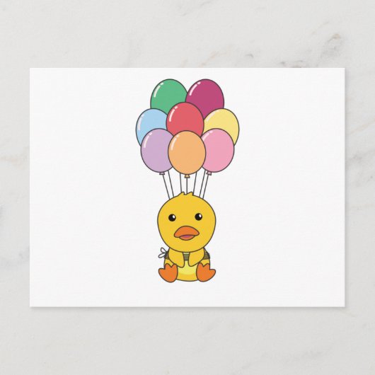 Eend vliegt op met kleurrijke ballonnen briefkaart (Voorkant)
