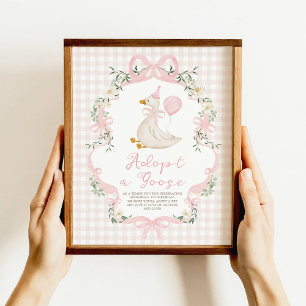 Eenden adoptie roze strik geruite verjaardagsdecor poster
