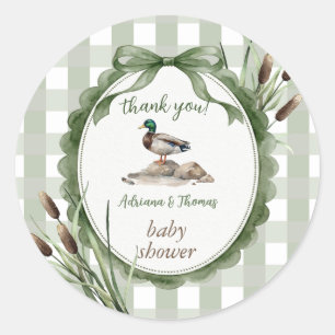 Eenden Baby Shower Gingham Bedankt Ronde Sticker