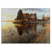 Eenden en boom bij zonsondergang snijplank (Voorkant)