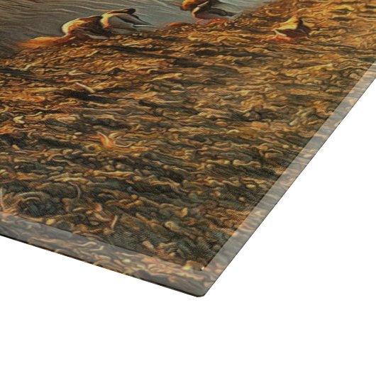 Eenden en boom bij zonsondergang snijplank (Hoek)