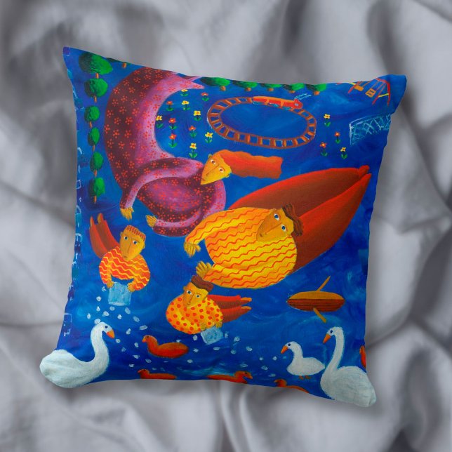 Eenden Voeren Heden Daagse Kunst Schilderij Kussen (Creator heeft geüpload)