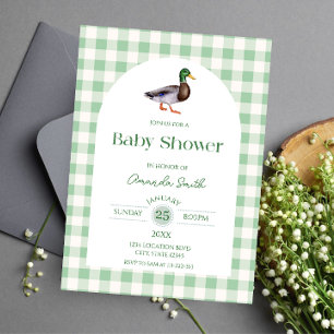 Eendenjacht groene geruite baby shower kaart