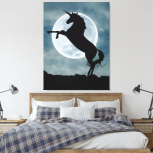 Eendimensionale eenhoorn volle maan nachthemel canvas afdruk