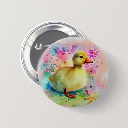 Eendje in Waterverf Ronde Button 5,7 Cm (Voorkant /achterkant)