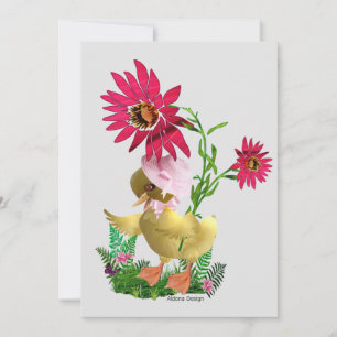 Eendje met bloemen feestdagenkaart