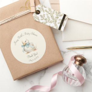 Eendje met lint babyshower papier ronde sticker