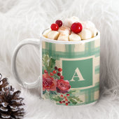 Eenduidig buffelpatroon xmas groen monogram koffiemok