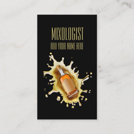 Eenduidig menuploloog met flesje met steeltje visitekaartje (Voorkant)