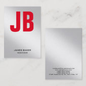 Eenduidig metalen zilverrood monogram visitekaartje (Voorkant / Achterkant)