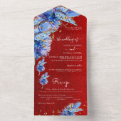 Eenduidig rood glitter Blue Butterflies Weddenscha All In One Uitnodiging (Binnen)