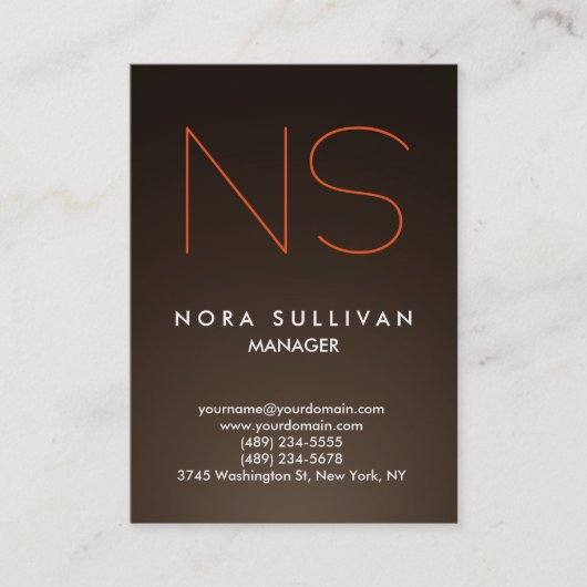 Eenduidig simpel monogram sepia bruin visitekaartje (Voorkant)