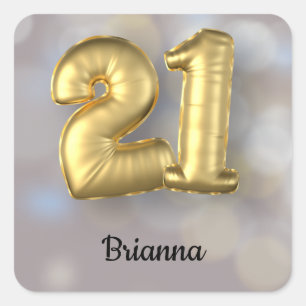 Eenentwintig 21 Gouden Ballons met Naam Vierkante Sticker