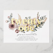 Eenentwintig bloemen - 21ste verjaardag - Goud Folie Uitnodiging (Voorkant)