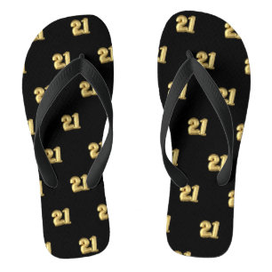 Eenentwintig gouden mylar-ballonnen op zwarte tong teenslippers
