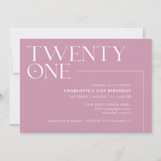 eenentwintig | Modern Dusty Roos Roze 21st Verjaar Kaart (Voorkant)