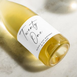 Eenentwintig. Modern eenvoudig script 21e verjaard Sparkling Wijnetiket