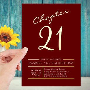 Eenentwintig Red Gold 21st Birthday Party Gold Folie Uitnodiging