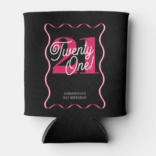 Eenentwintig Retro Wavy Minimalist 21e Verjaardag Blikjeskoeler (Voorkant)