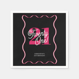 Eenentwintig Retro Wavy Minimalist 21e Verjaardag Servet