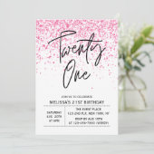 Eenentwintig sprankelende hete roze glitter verjaa kaart (Staand voorkant)