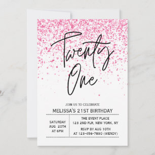 Eenentwintig sprankelende hete roze glitter verjaa kaart