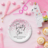 Eenentwintig sprankelende hete roze glitter verjaa papieren bordje (Feest)